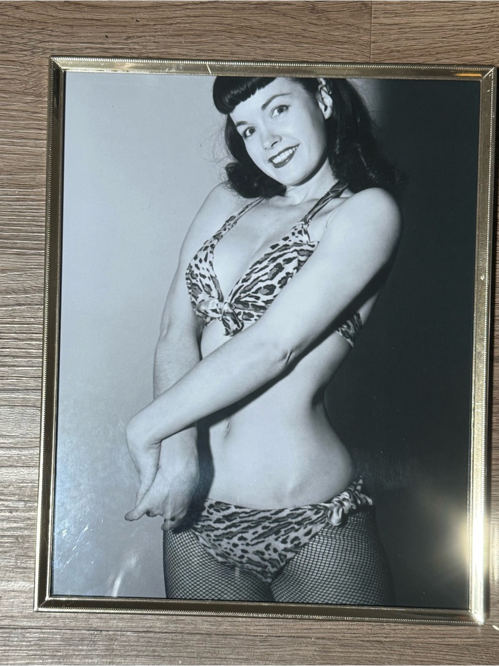 Bettie Page Black-and-White Leopard Print Pin-Up Photo